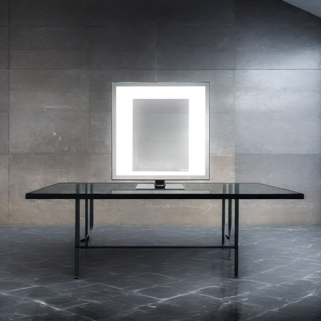 A TML Meira LUXe sits table-top on top of a black table over a gray floor