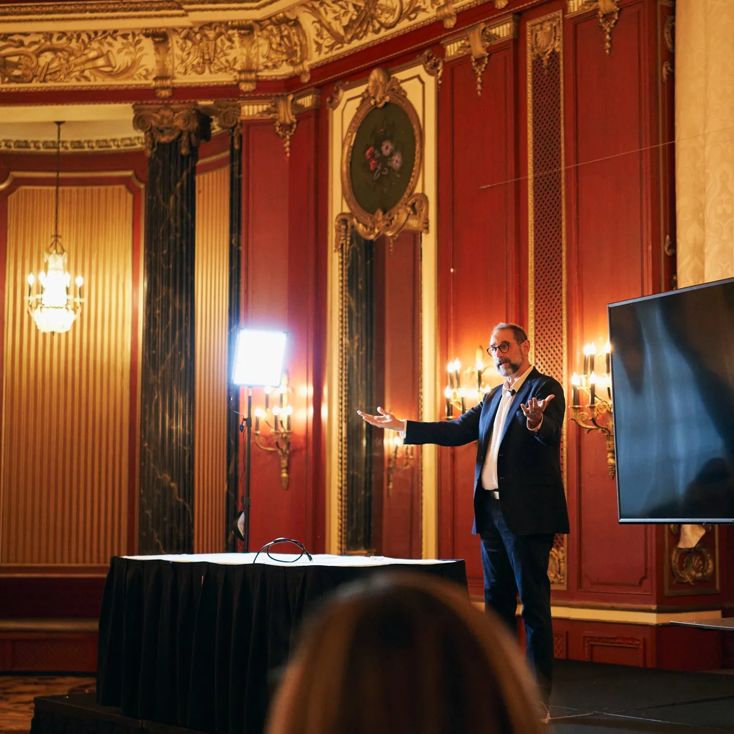 TML owner, Michael Astalos lit by Jet Lights for a speaking engagement