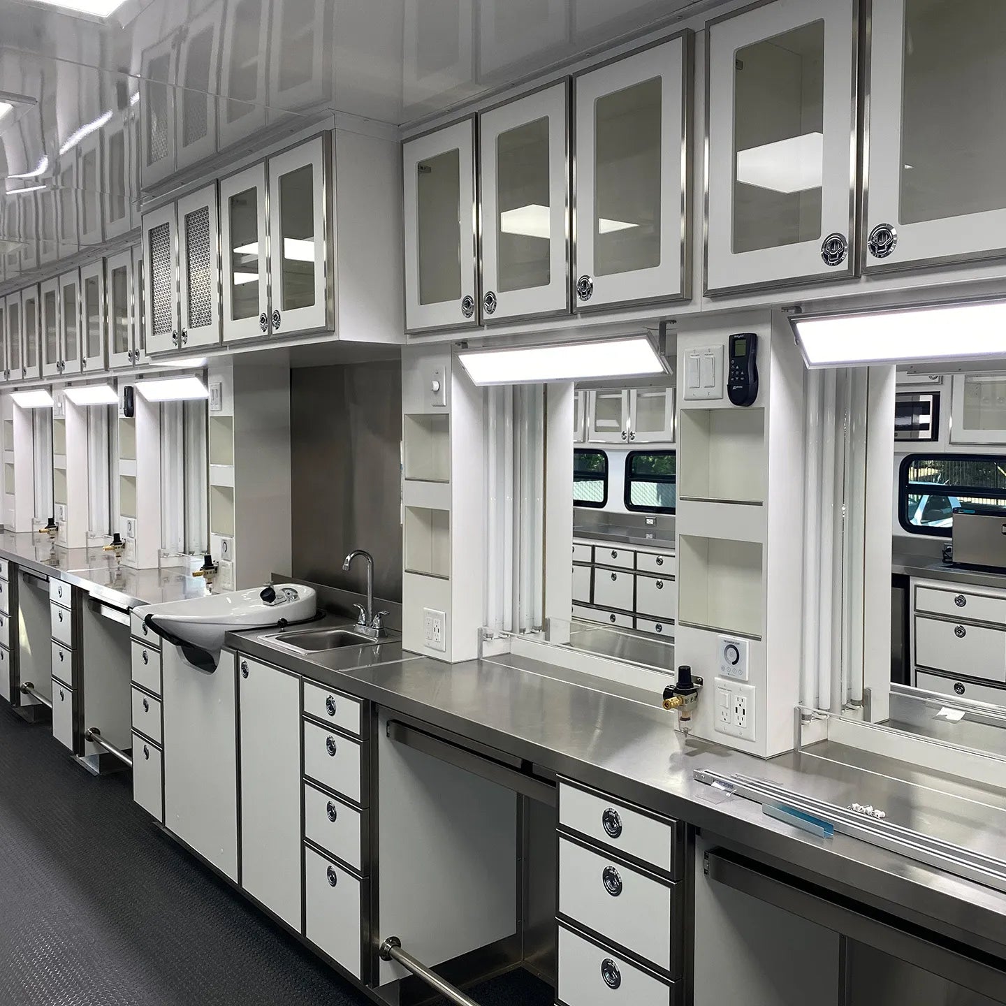 Custom TML LED Light panels in a makeup trailer