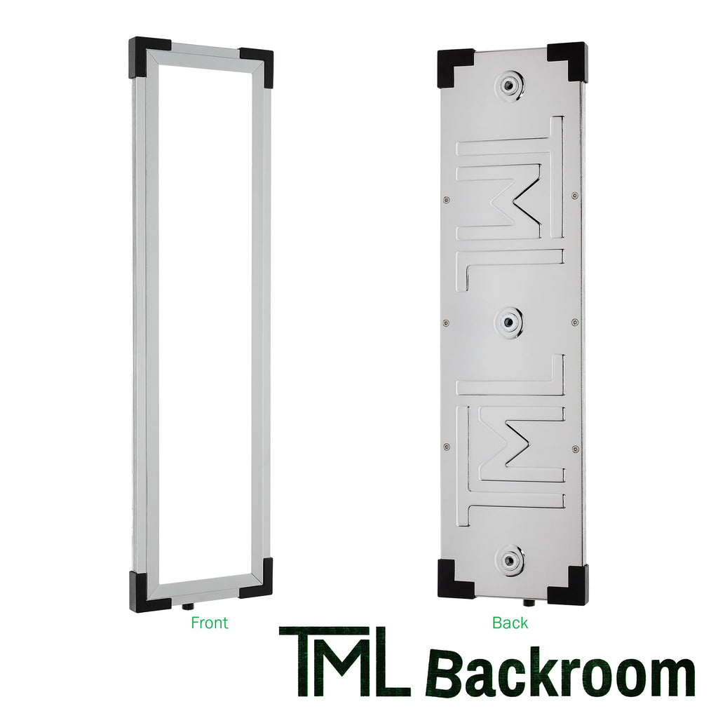 Eyelight panel with "TML Backroom" on white