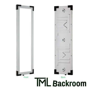 Eyelight panel with "TML Backroom" on white