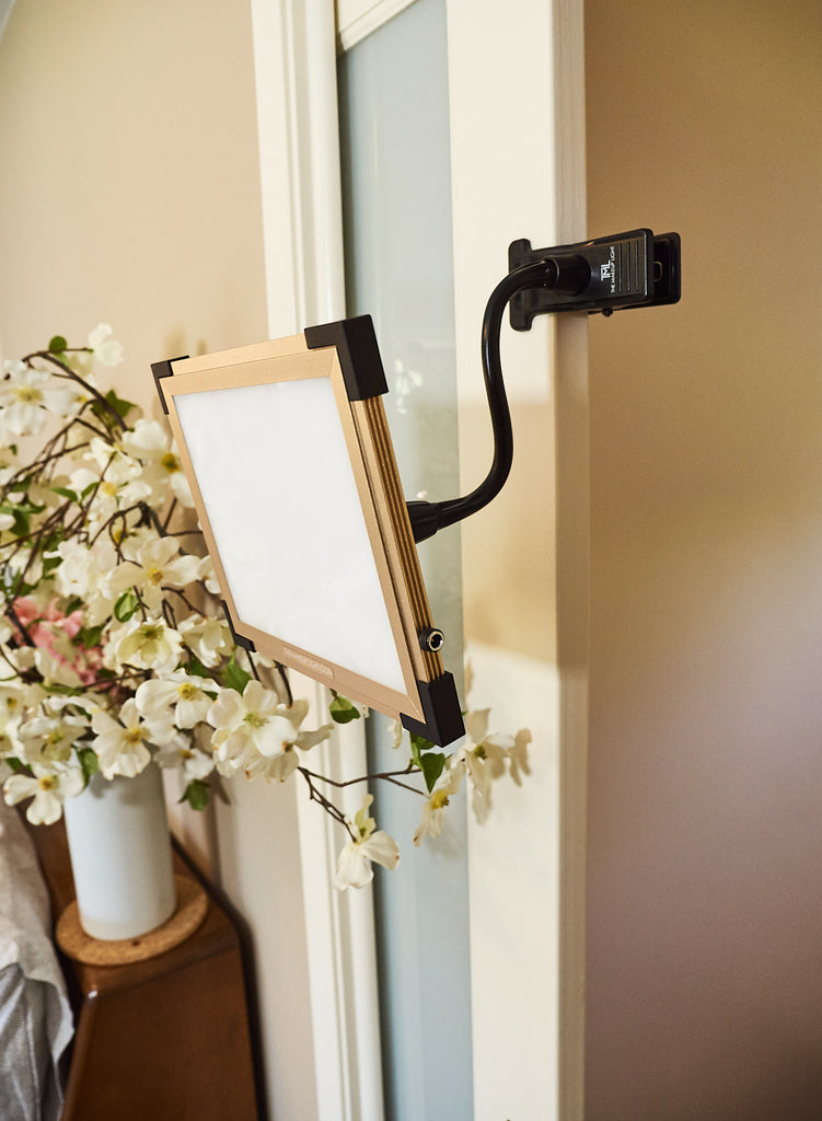 An EZ Clamp affixed to a door frame holds up a Gold Key Light