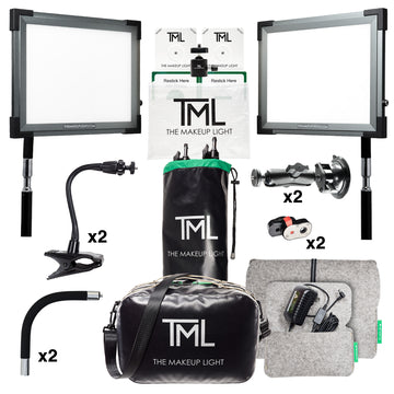 Two Graphite Key Lights, Magic Mounts, Suction Mount, Quick Release, EZ Clamp, Carry bag, Power Assembly, Felt pouches, Light Stands, with "x2" next to mounts