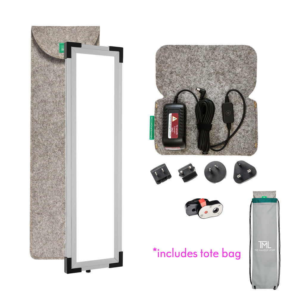 Eyelight with felt pouch and Power Assembly, country adapters, Quick Release, tote bag and "includes tote bag" in pink