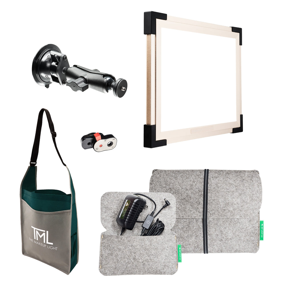 Gold Key Light, Suction Mount, Quick Release, Power Assembly, Felt pouches, Tote Bag